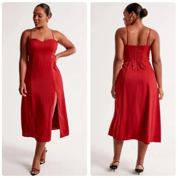 Abercrombie & Fitch Camille Midi Dress in Red Size Medium Petite NWT New - Picture 1 of 15